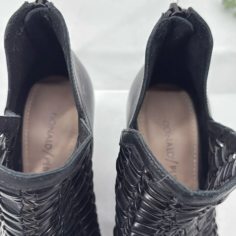 New Donald J Pliner Women's JACQI‎ Woven Wedge Peep Toe Zip Bootie Black 6